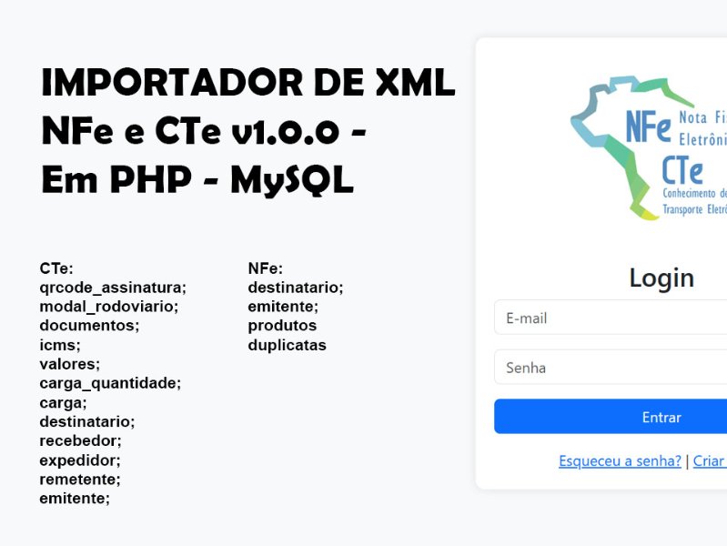 SISTEMA IMPORTADOR DE XML NFe e CTe v1.0.0 - Em PHP - MySQL